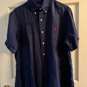Short sleeve linen, navy blue shirt